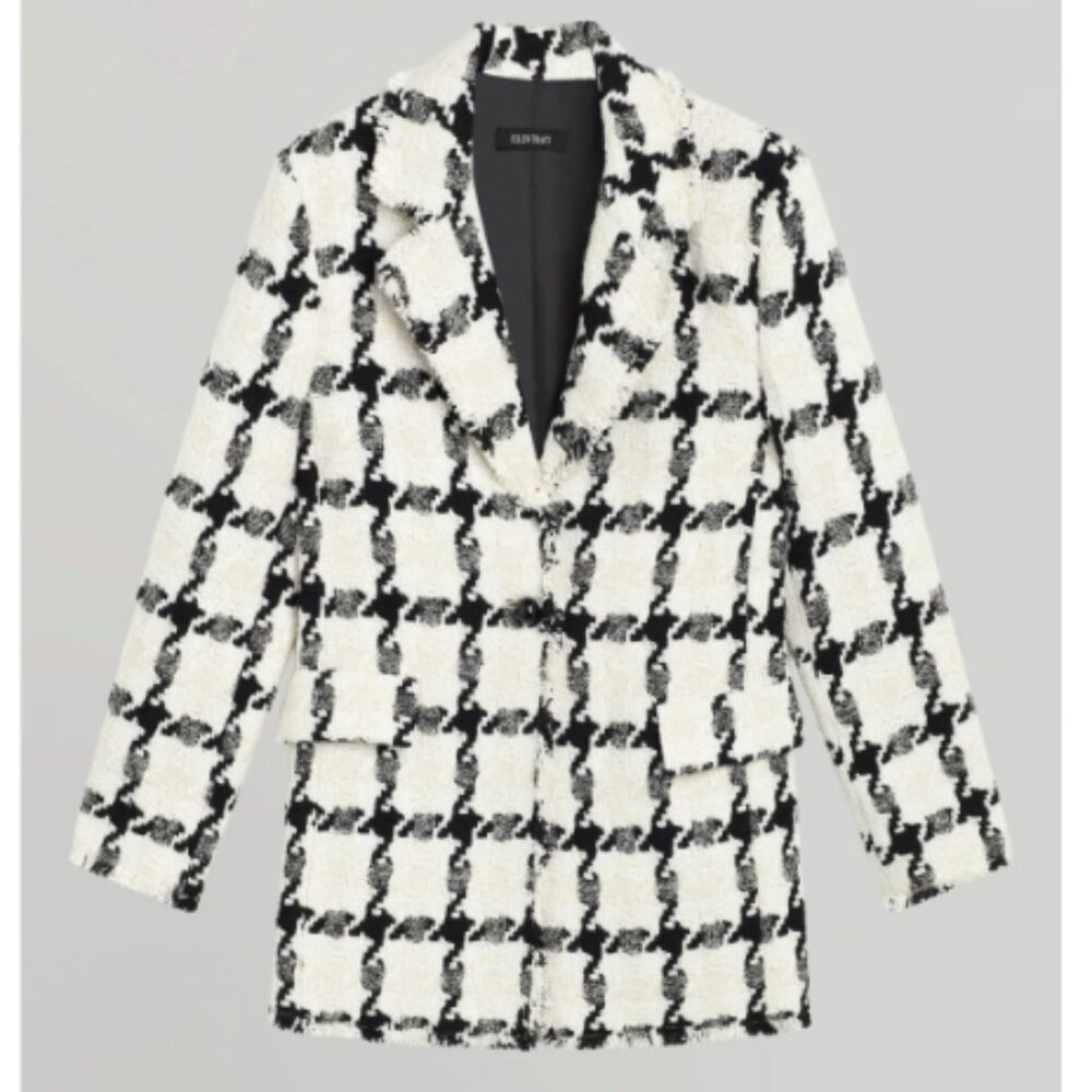 Ellen Tracy CHECKERED BOUCLE TWEED BLAZER XS